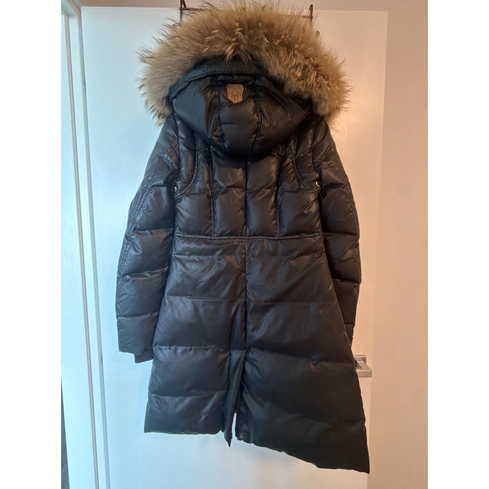 Mackage Black Down Filled Puffer Coat Real Fur Trim Hood Long Parka XS